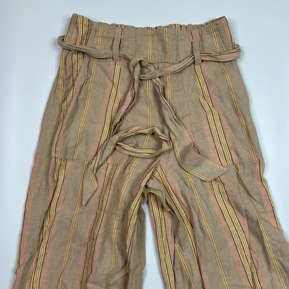 American Eagle Linen Blend Stretch Waist Striped Wide Leg Pants Medium NWOT - Picture 2 of 14